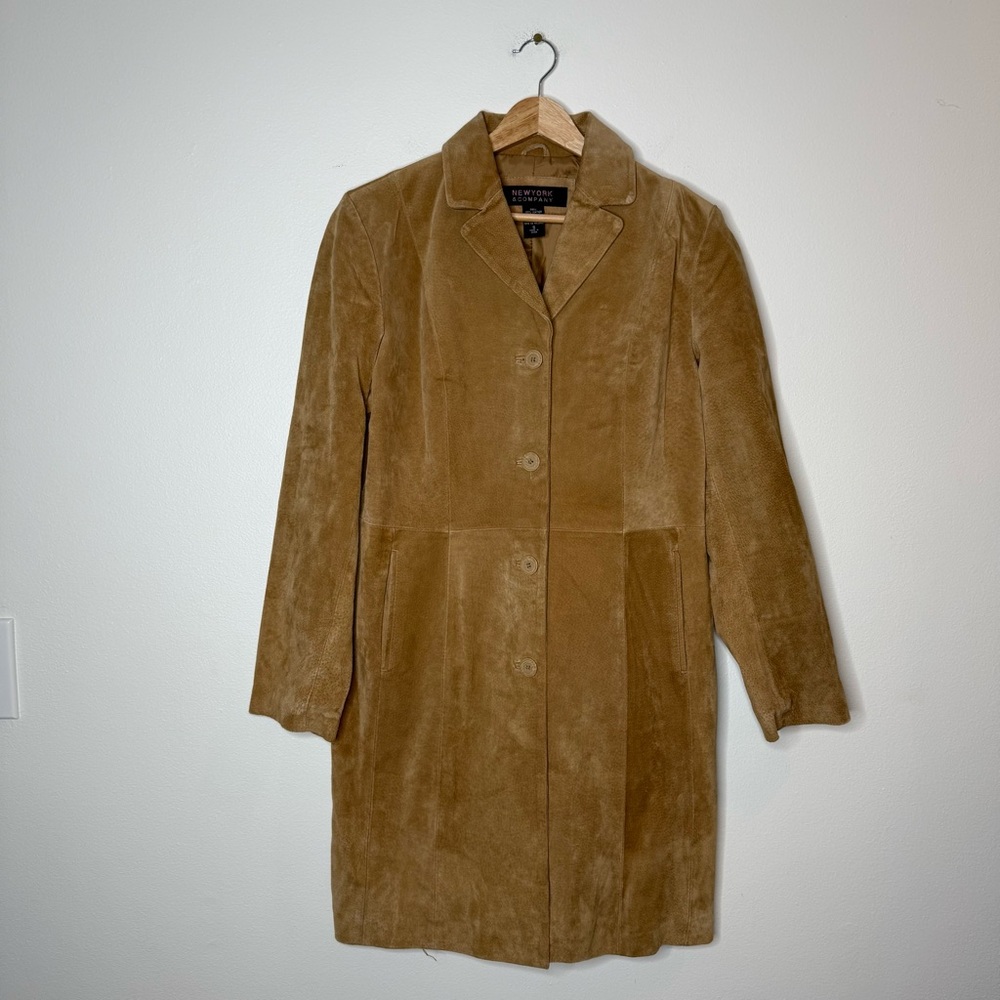 Vintage Y2K New York & Company Suede Longline Blazer Trench Coat Jacket small